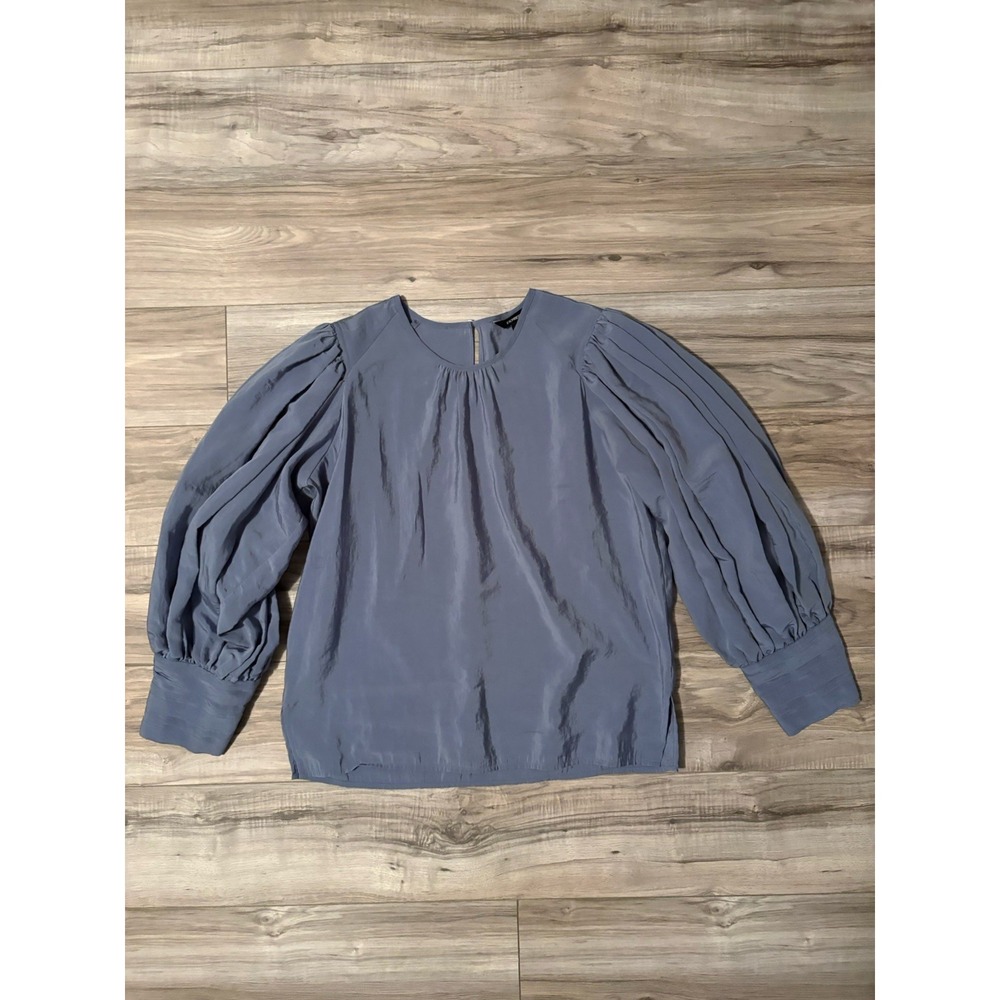 Express Blouse Womens Medium Blue Preppy Balloon Puff Sleeves - Picture 5 of 12